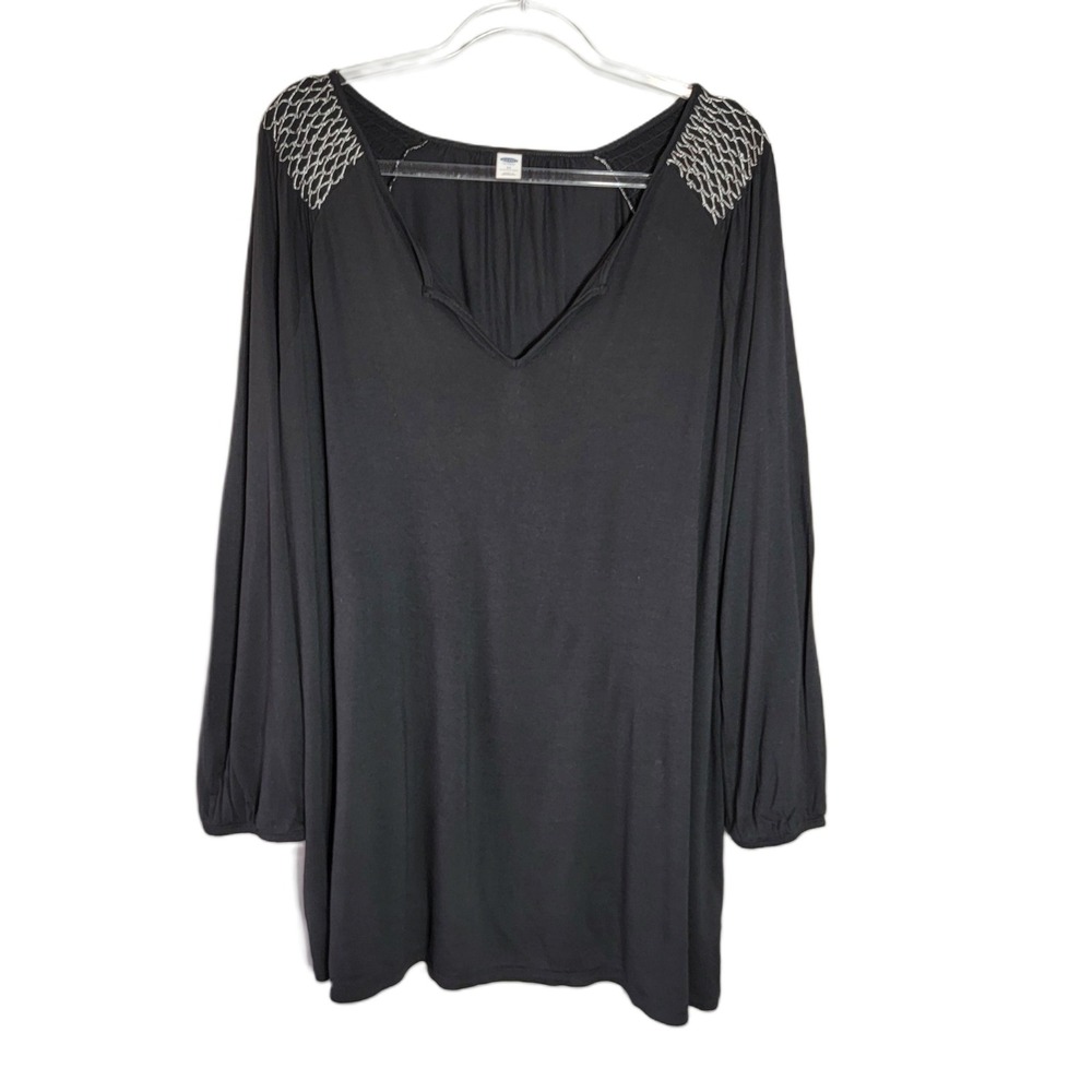 Old Navy Black Long Sleeve‎ Embellished V Neck Plus Size Tunic Top 3X